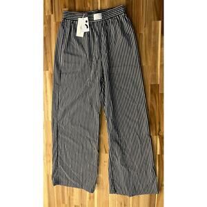 Commense Pants Gray White Stripe Large High Rise Wide Leg Pockets NWT